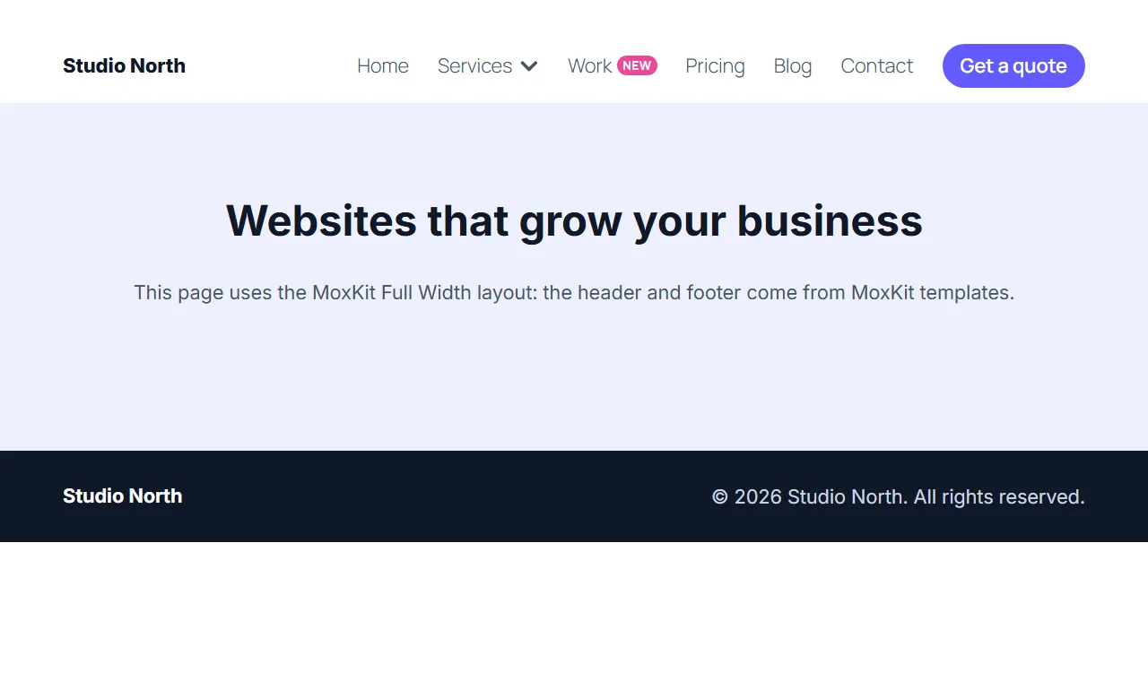 MoxKit Addons for Elementor header and footer on a full width page
