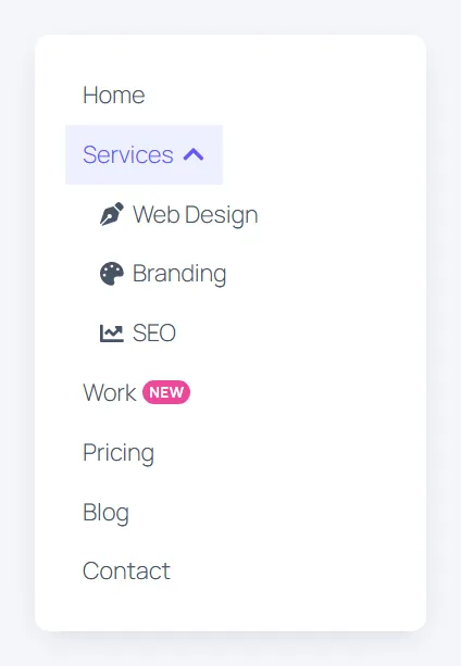 Vertical Elementor menu with accordion submenus