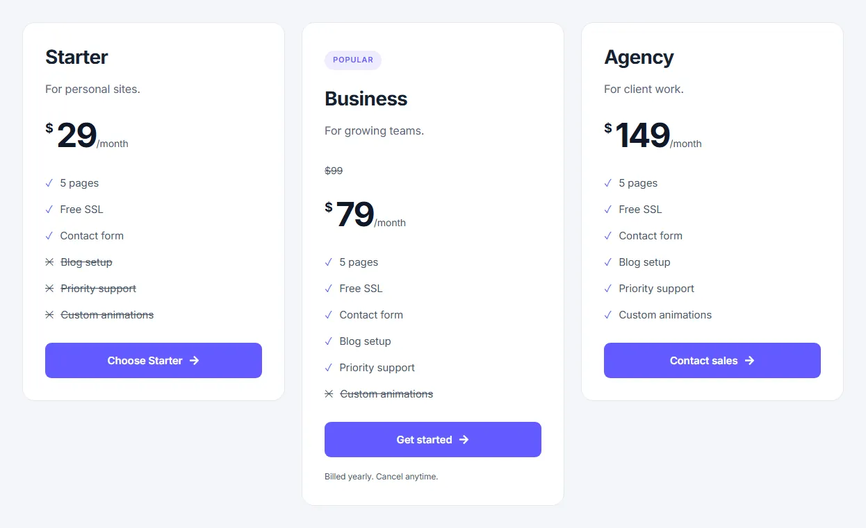 MoxKit pricing table widget