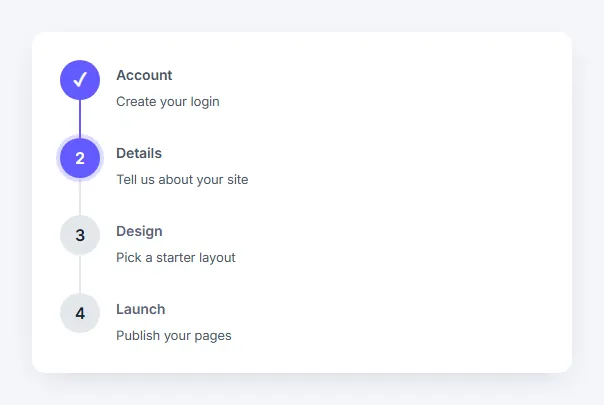 Vertical timeline progress steps widget