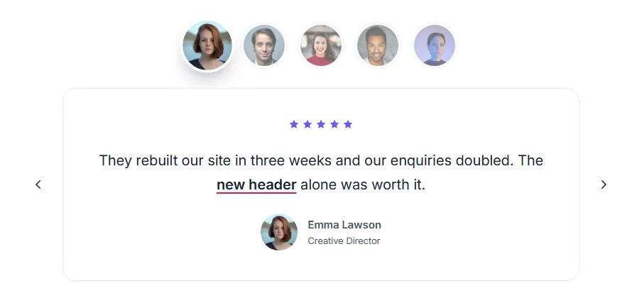 Testimonial slider with avatar picker