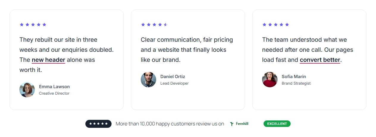 Testimonial grid with a review rating summary in Elementor